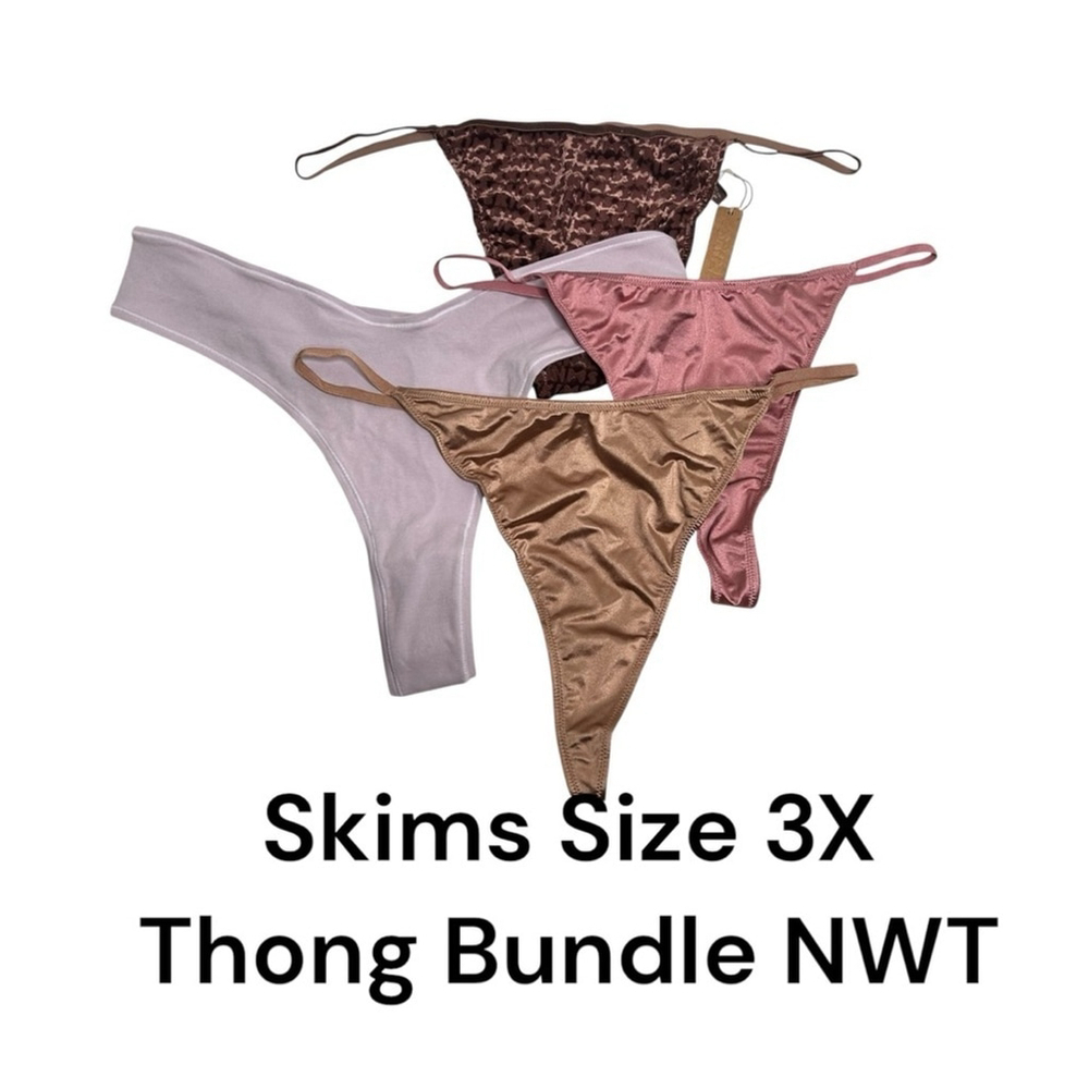 Skims Kim Kardashian Thong Bundle T-String Velvet Logo Satin Cotton Plus Size 3X
